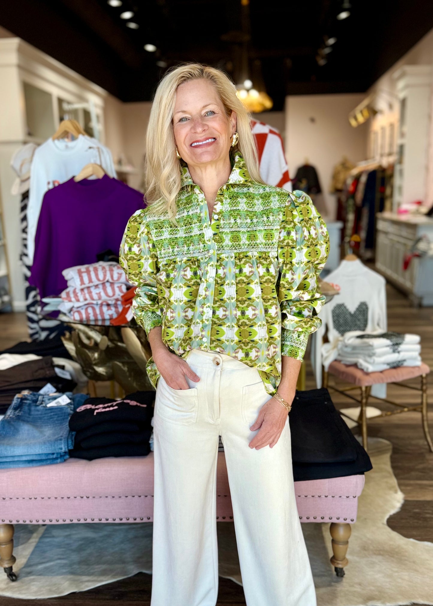 Penelope Smocked Blouse Camo