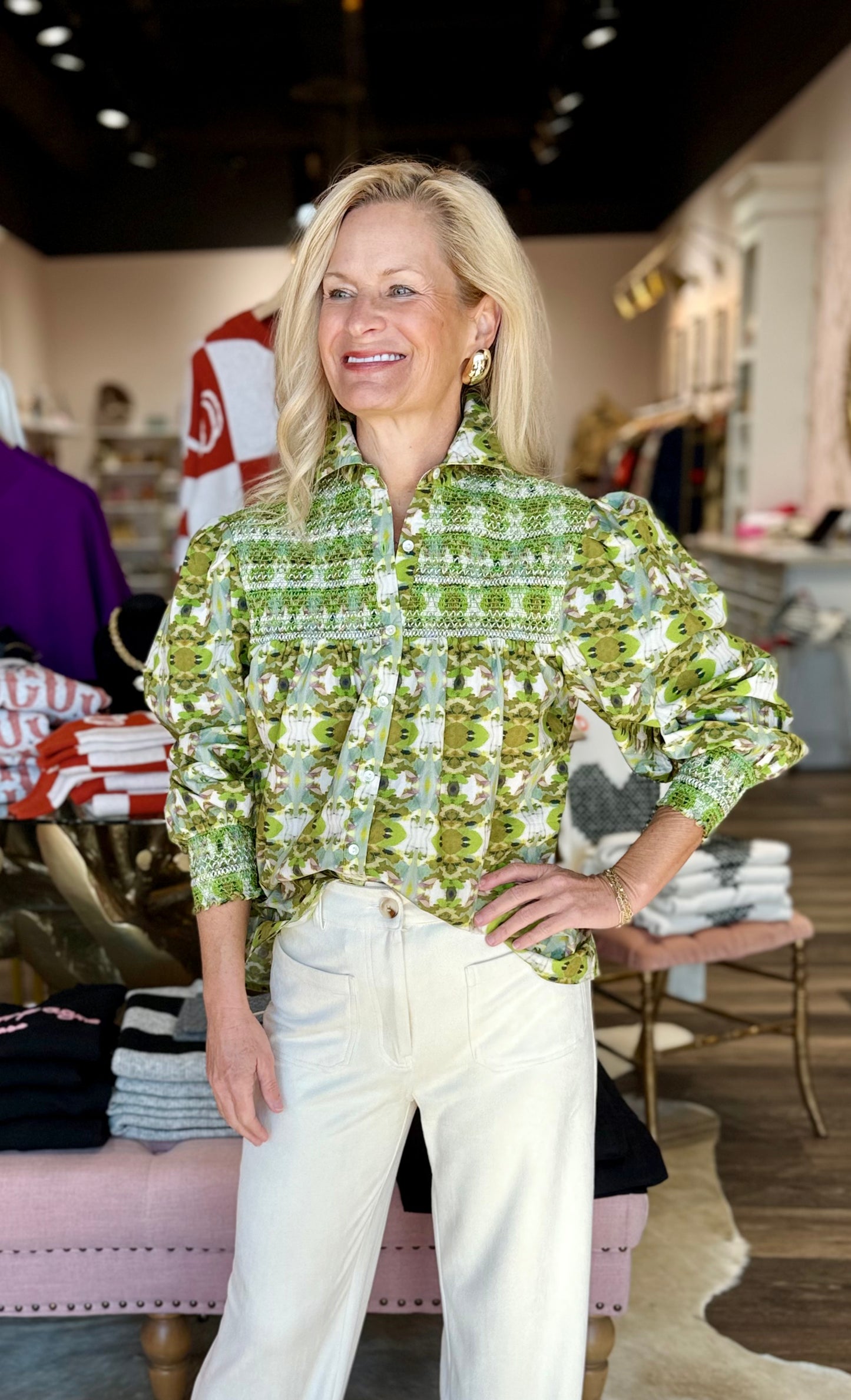 Penelope Smocked Blouse Camo