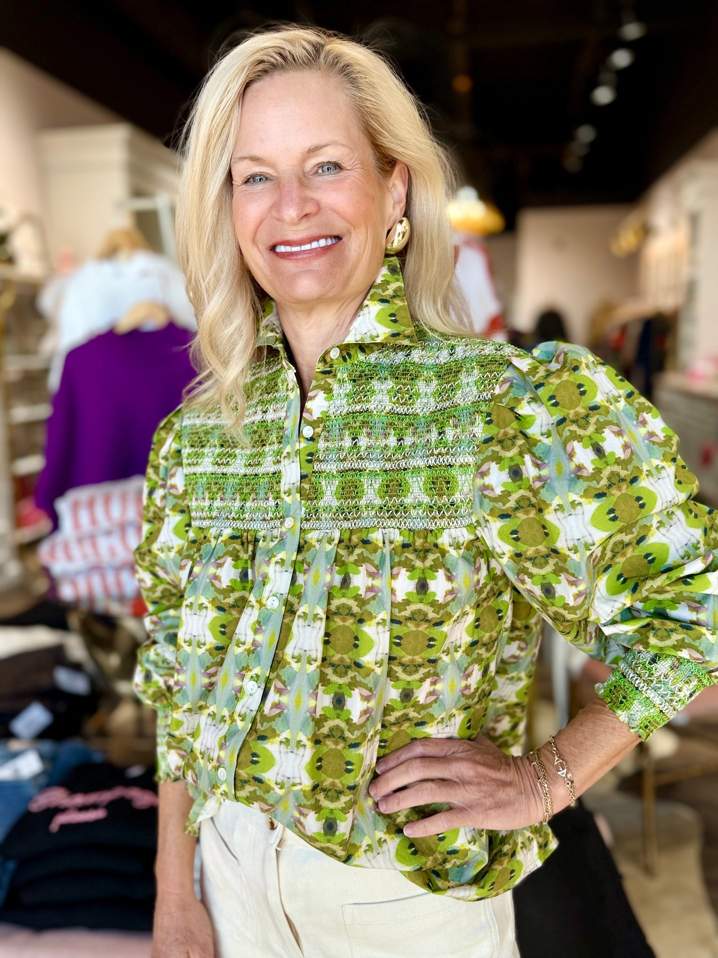 Penelope Smocked Blouse Camo