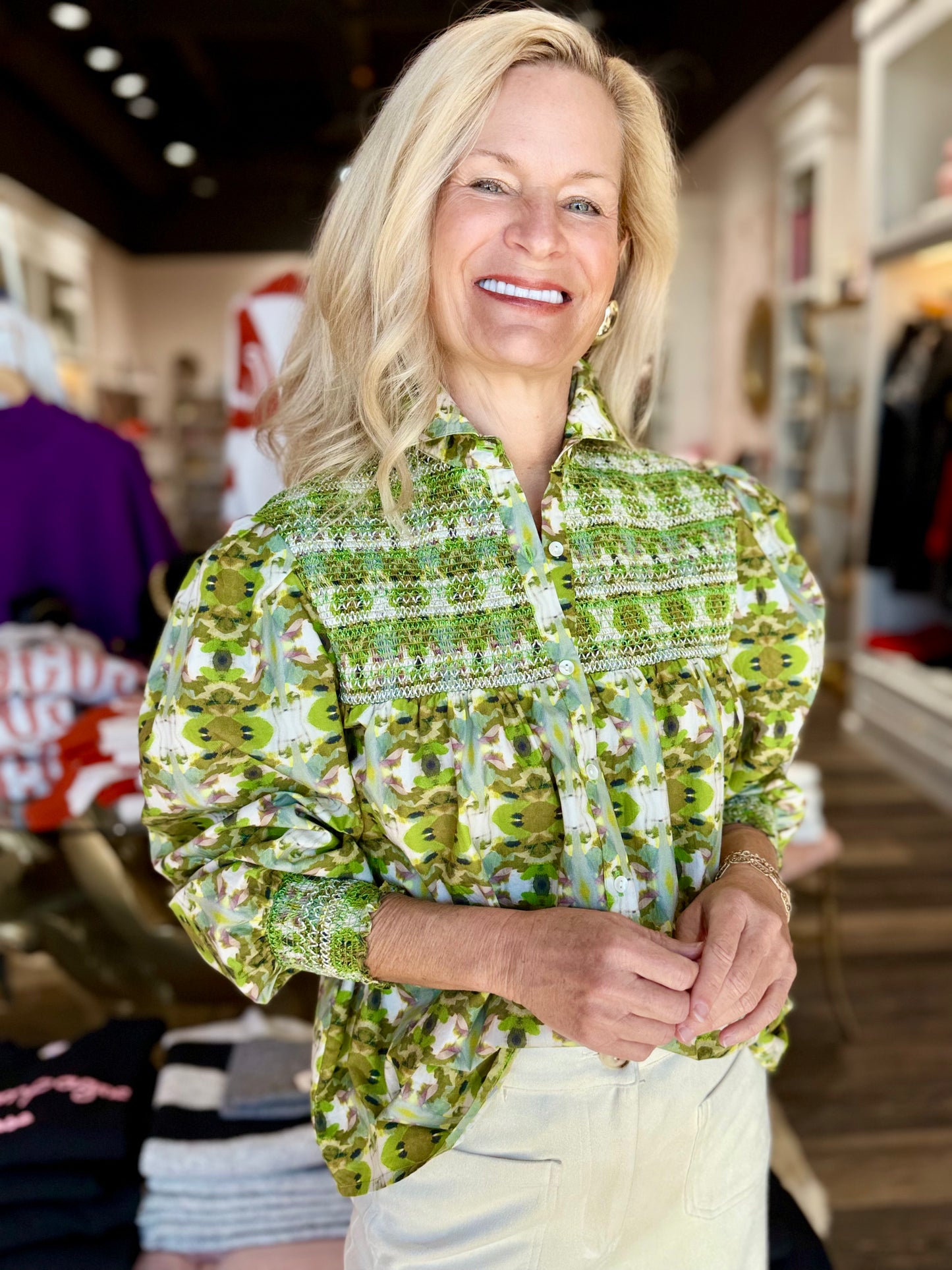 Penelope Smocked Blouse Camo