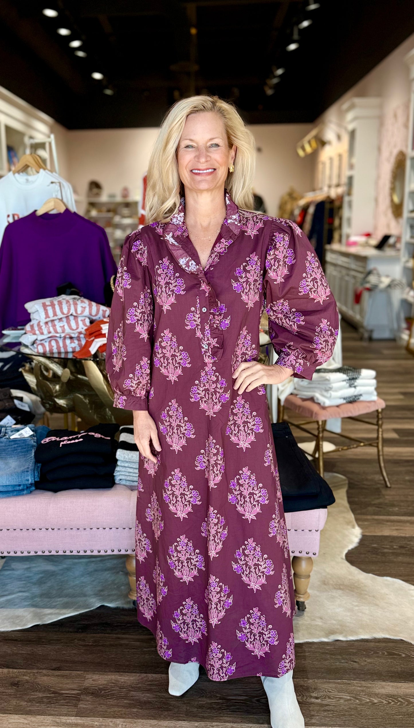 Botanical 3/4 Sleeve Midi Dress