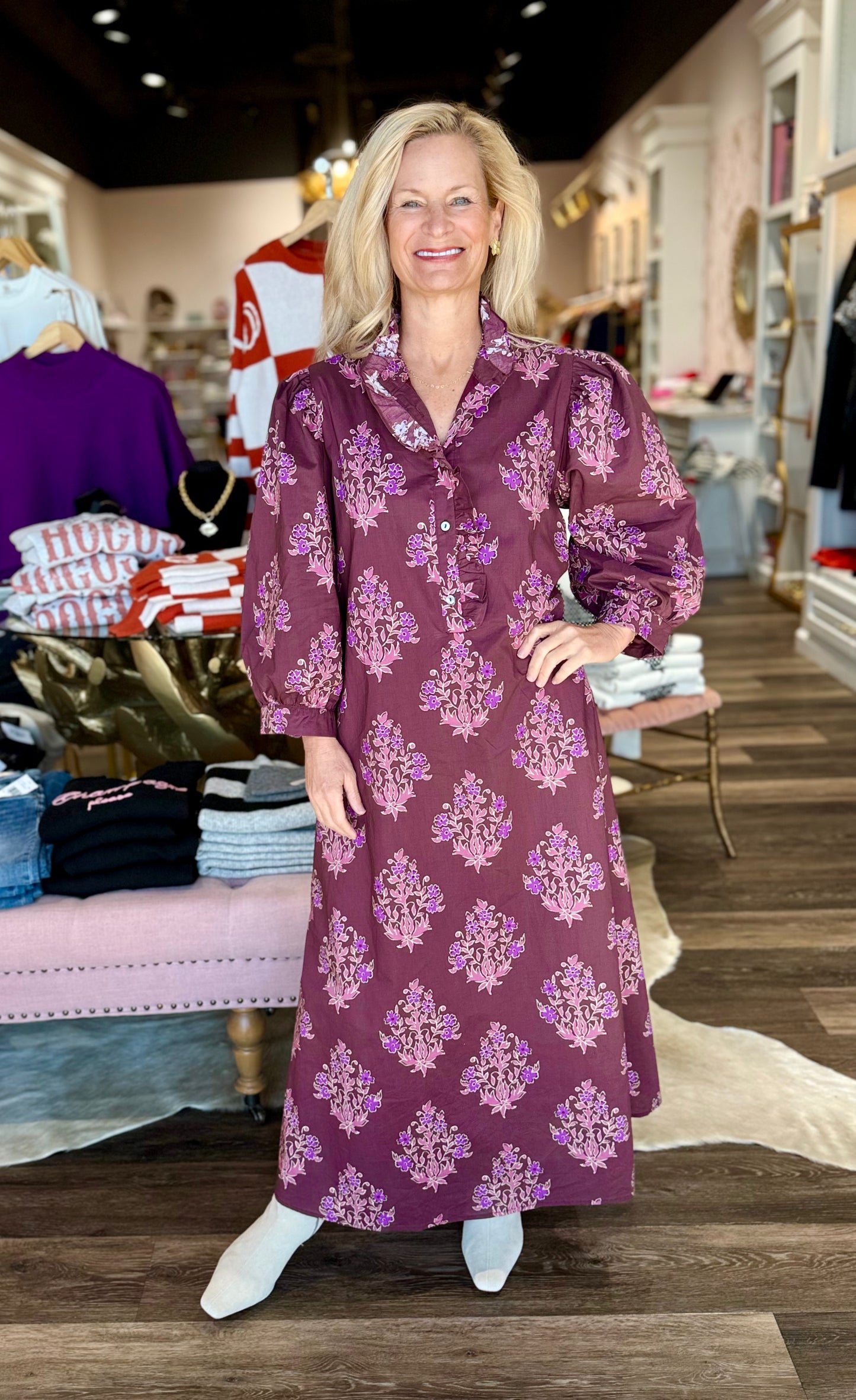 Botanical 3/4 Sleeve Midi Dress