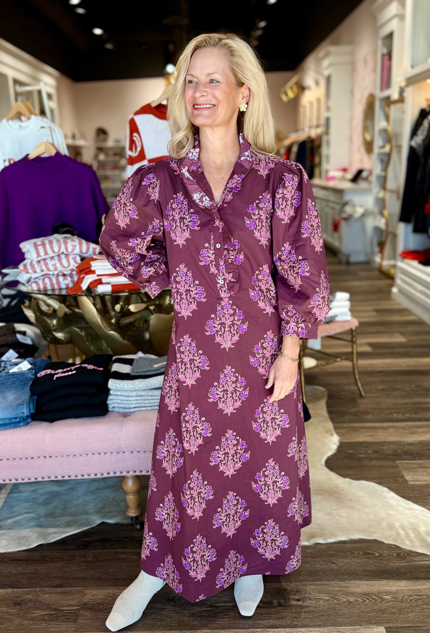 Botanical 3/4 Sleeve Midi Dress