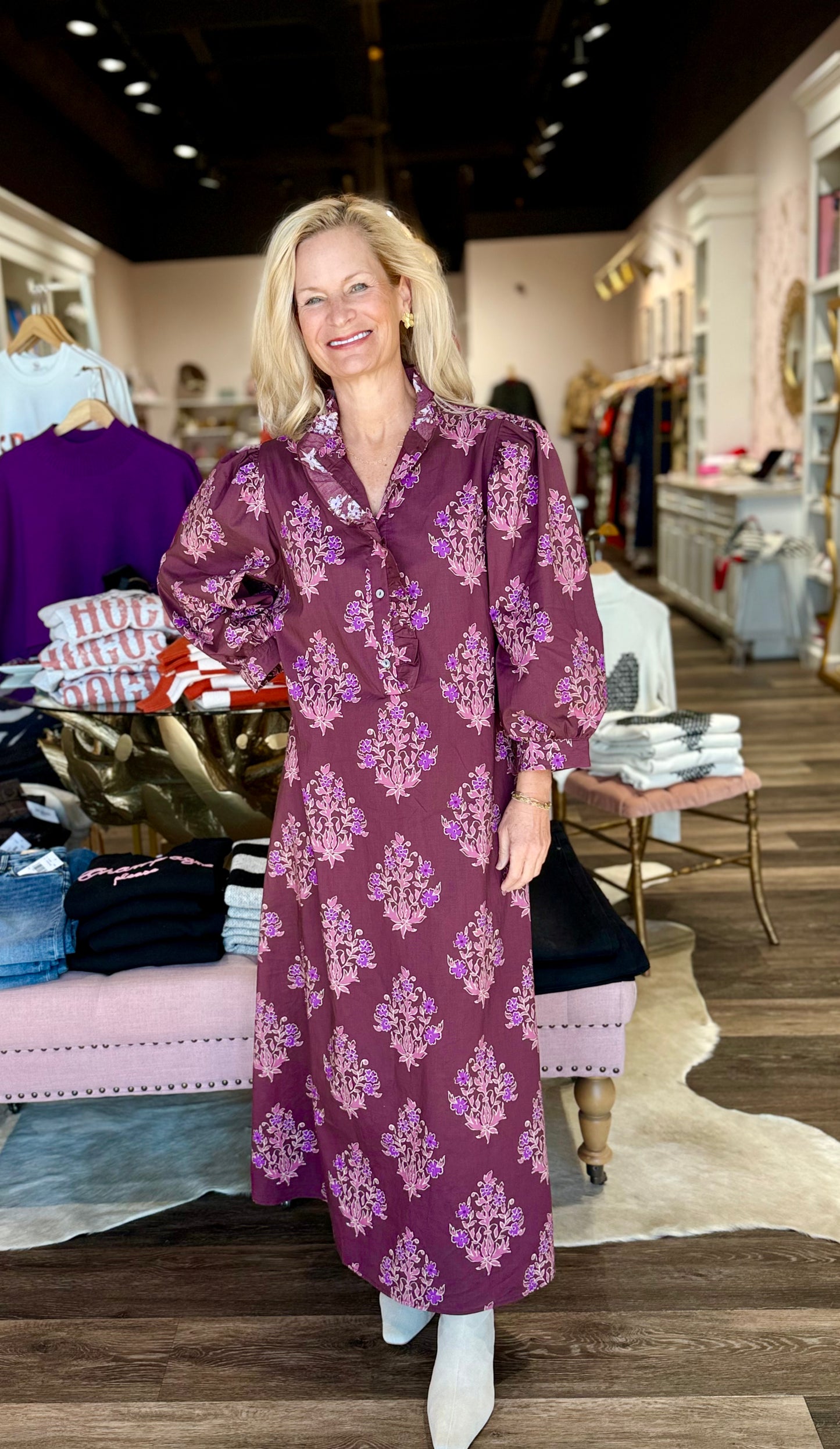 Botanical 3/4 Sleeve Midi Dress