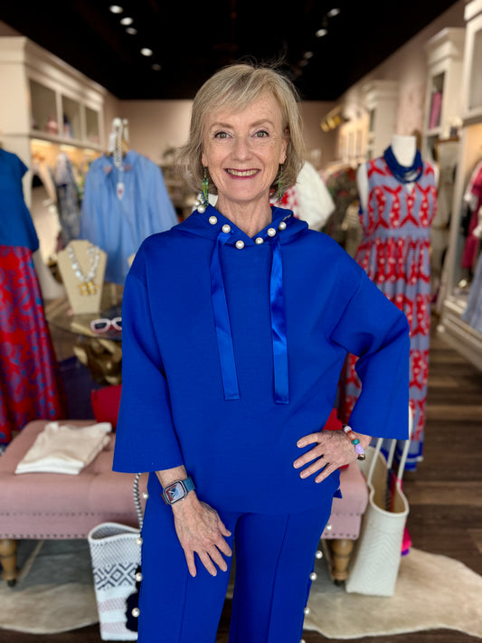 Joh Apparel Francine French Scuba Pearl Hoodie Cobalt