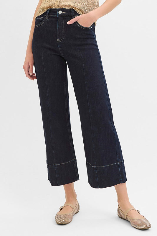 Risen High Rise Crop Wide Seam Detailed Jeans