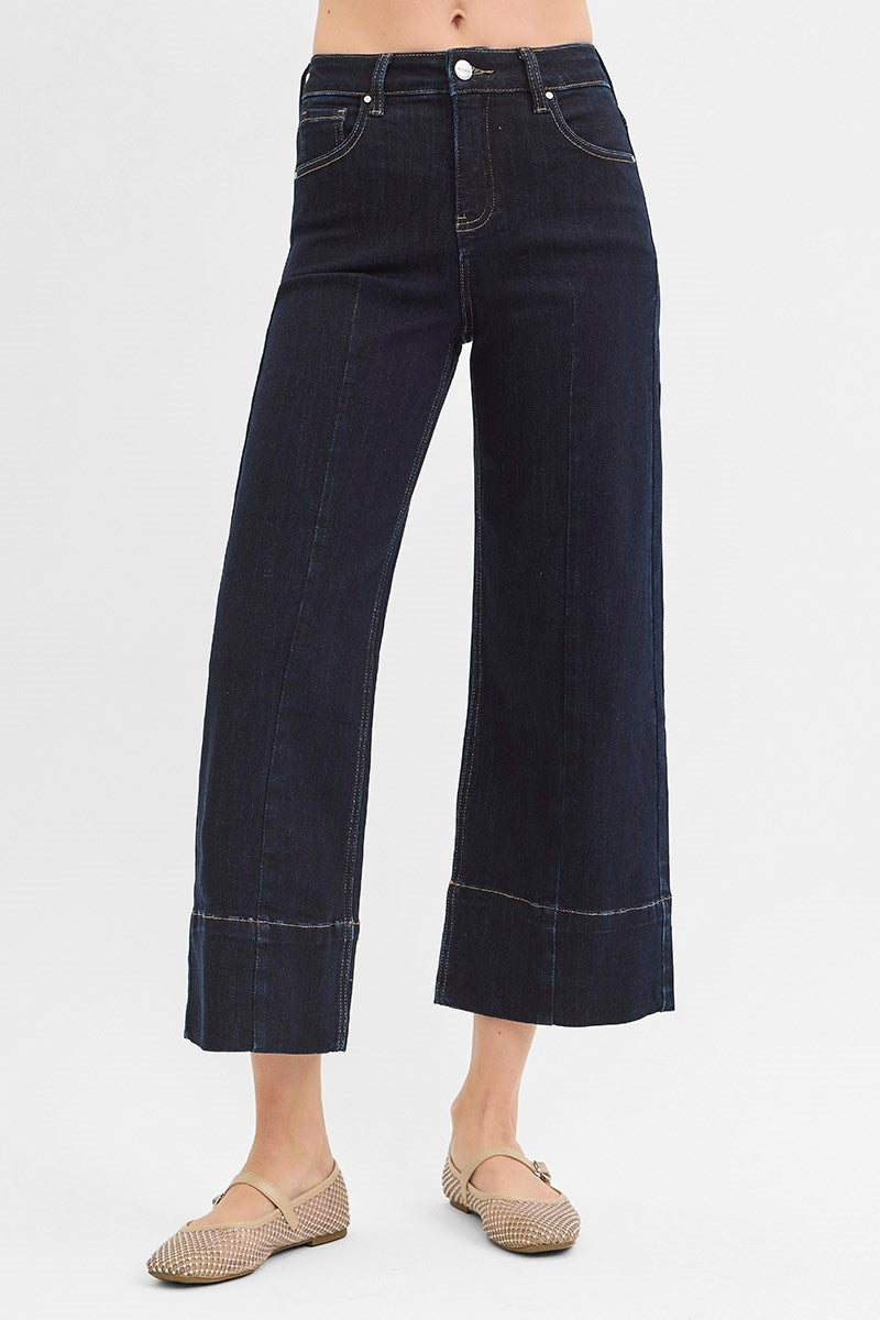 Risen High Rise Crop Wide Seam Detailed Jeans