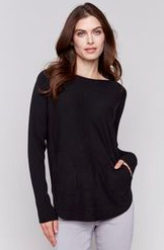 Long Sleeve Sweater with Back Eyelet Detail - Black