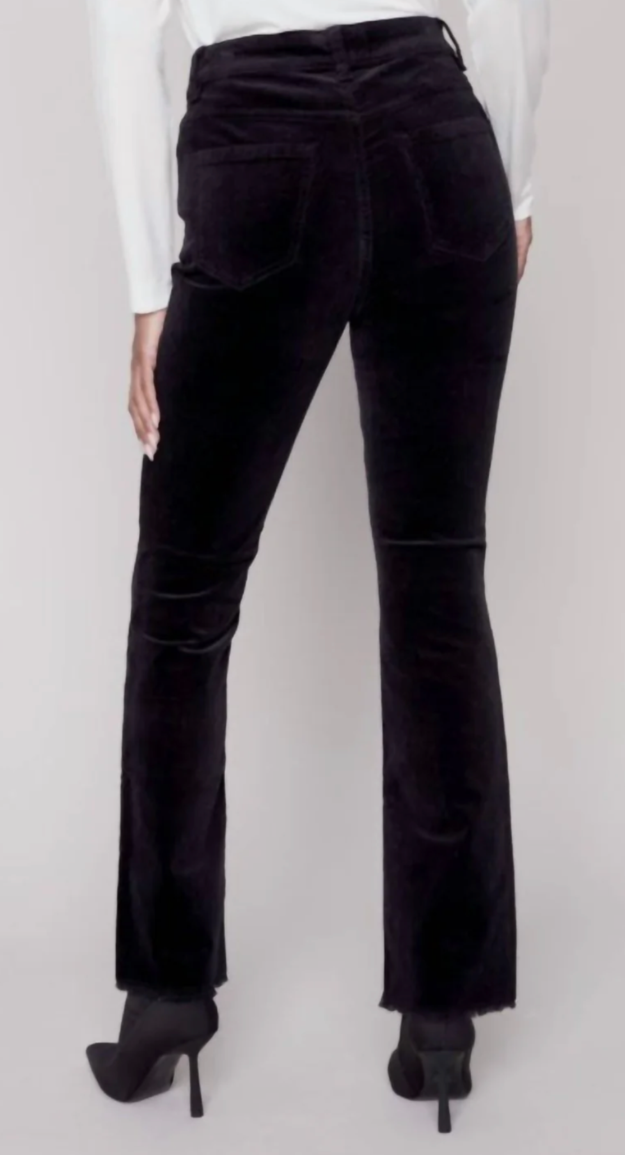 Corduroy Asymetrical Hem Bootcut Leg Pant - Black