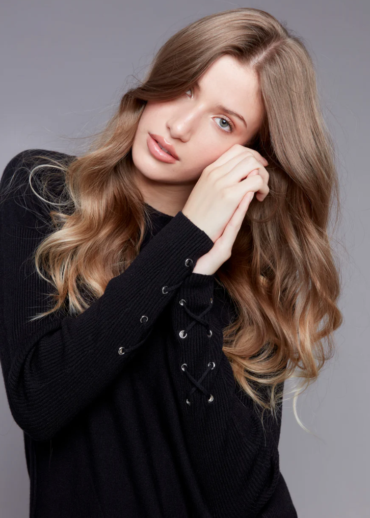 Charlie B Knit Sweater with Lace-Up Cuffs - Black