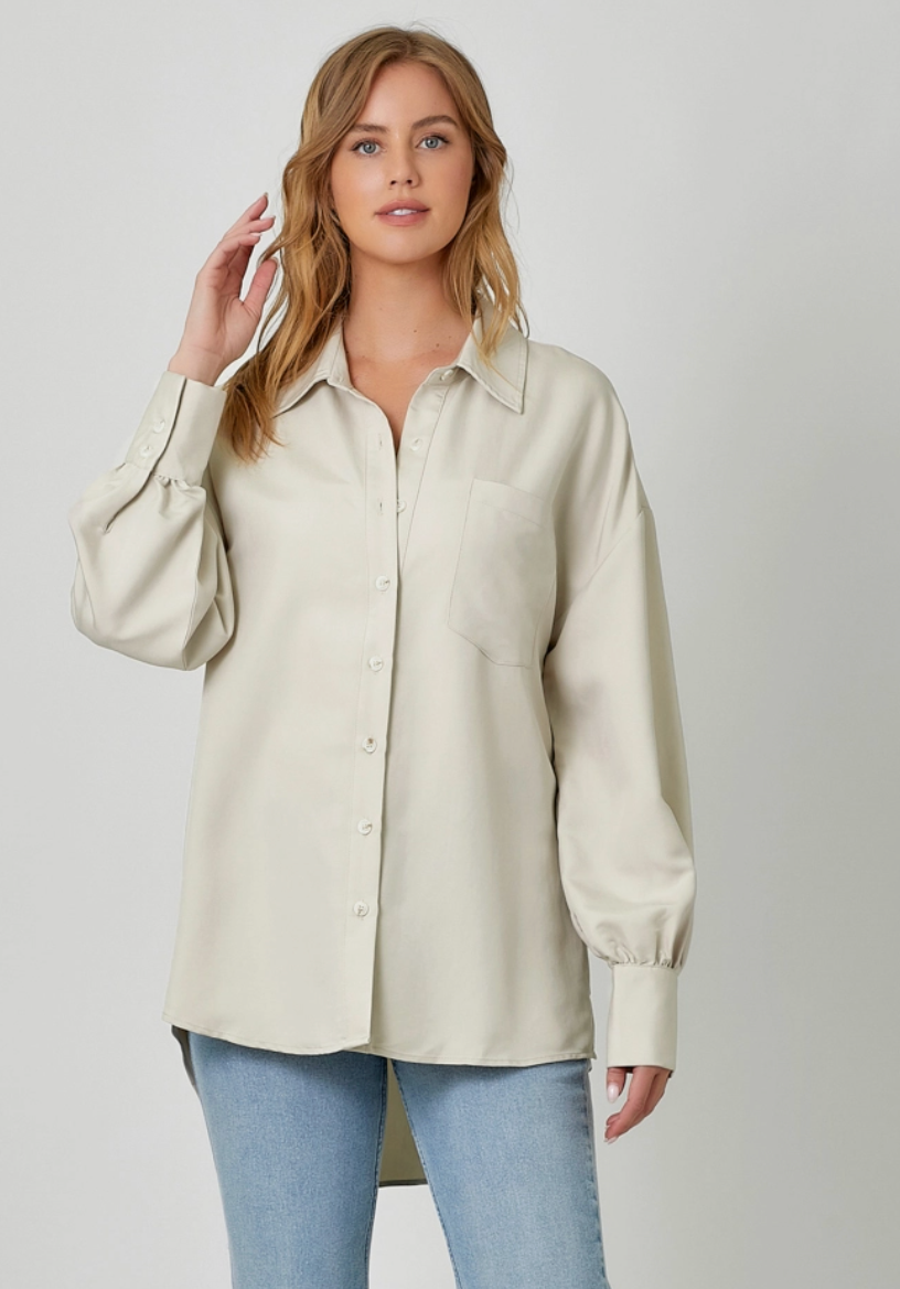 Oversized Button Up Shirt Stone