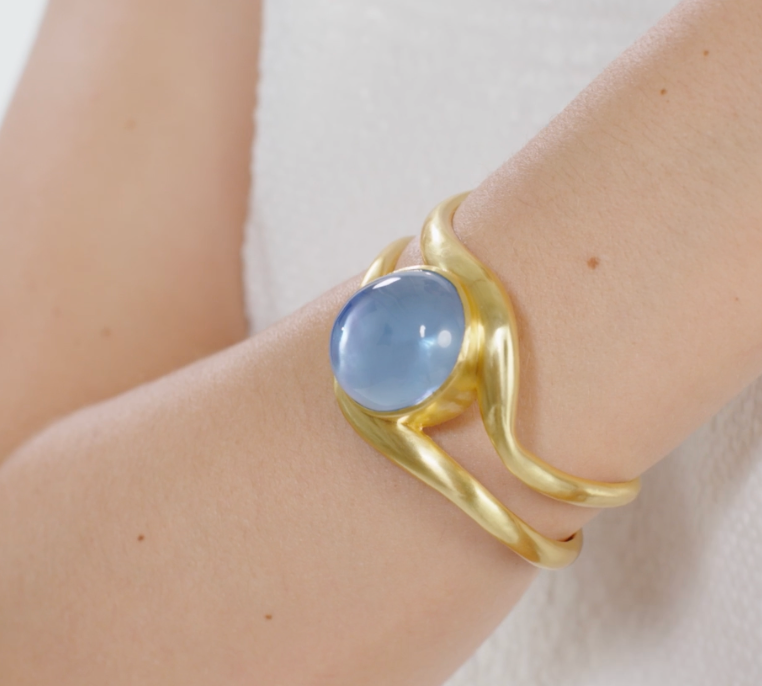 Julie Vos Wave Stone Cuff Iridescent Chalcedony