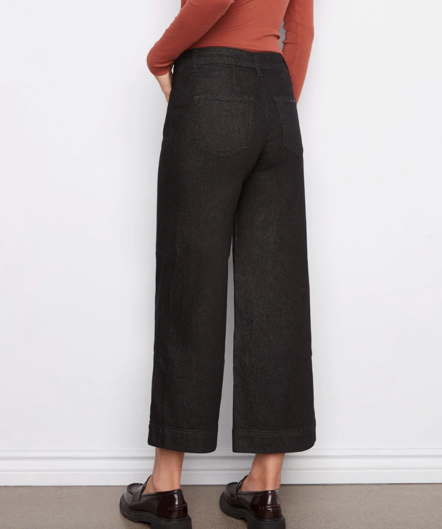 Charlie B Cropped Patch Pocket Flare Twill Pants Lurex Black