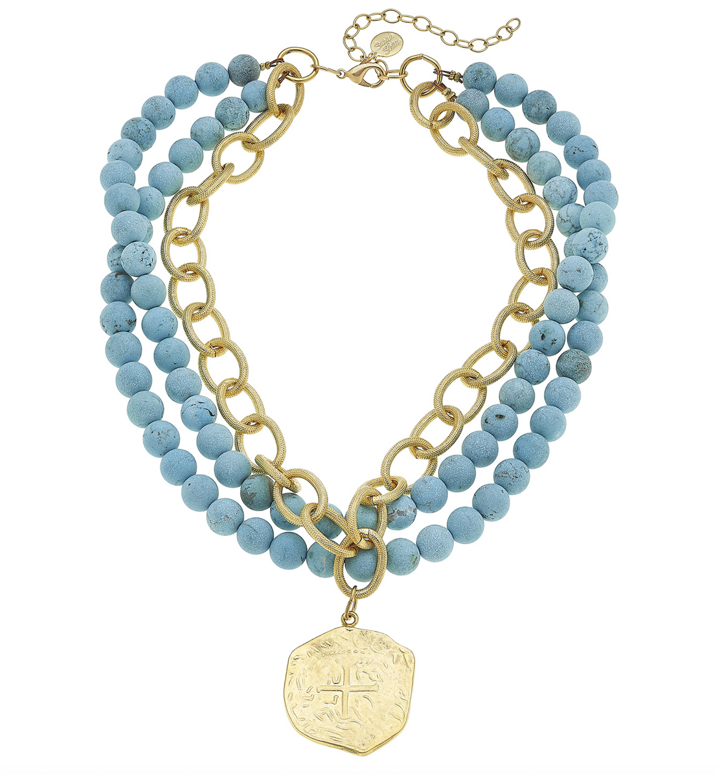 Susan Shaw Multi Strand Turquoise + Coin Necklace