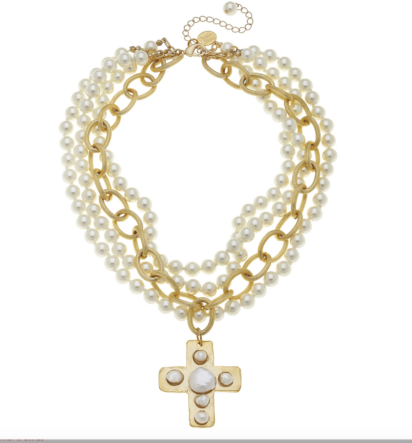 Susan Shaw Pearl Cross Multi-Strand Necklace