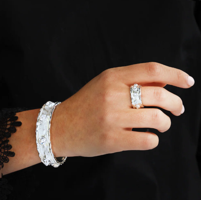 Budhagirl Seven Crystal Ring Silver