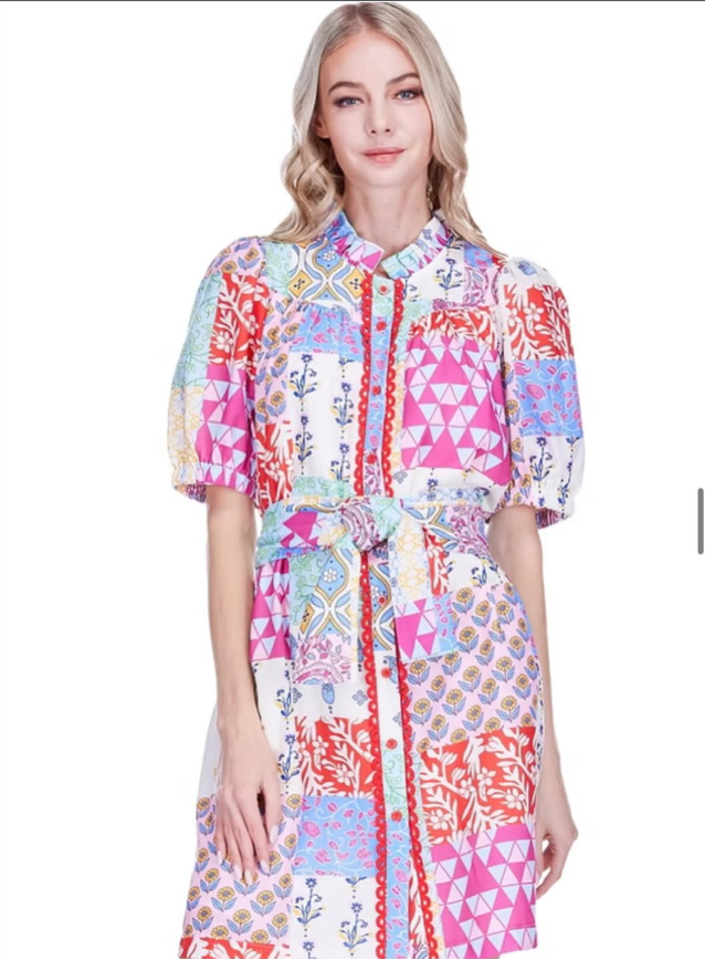 Joy Joy Short Sleeve Shirt Dress Kalaidocloth