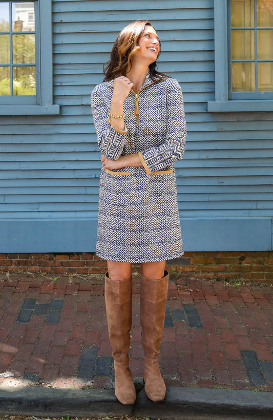 Tyler Böe Helena Knit Dress Herringbone Blue Iced Coffee