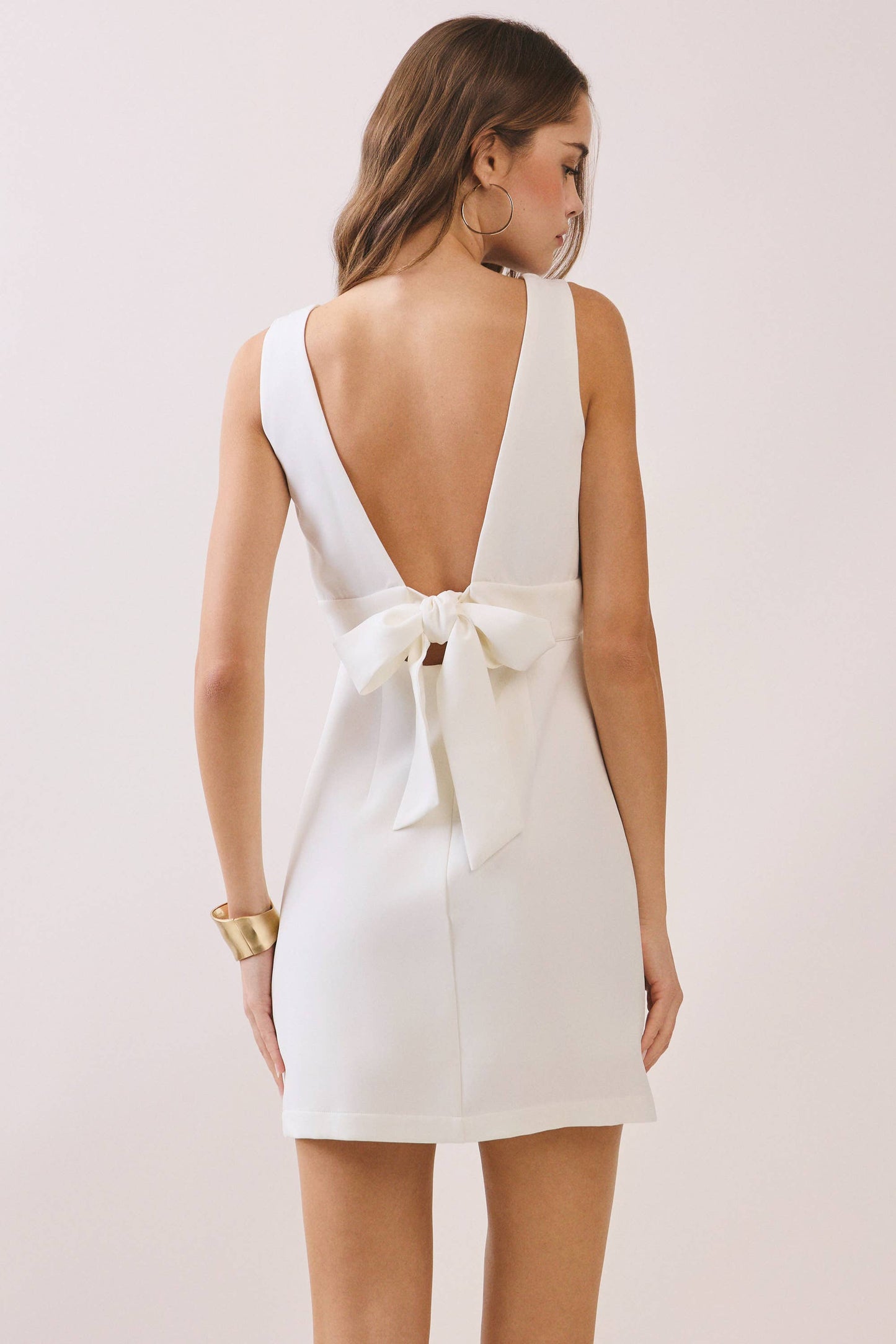 Wide Waistband Back Self Tie Bow Mini Dress