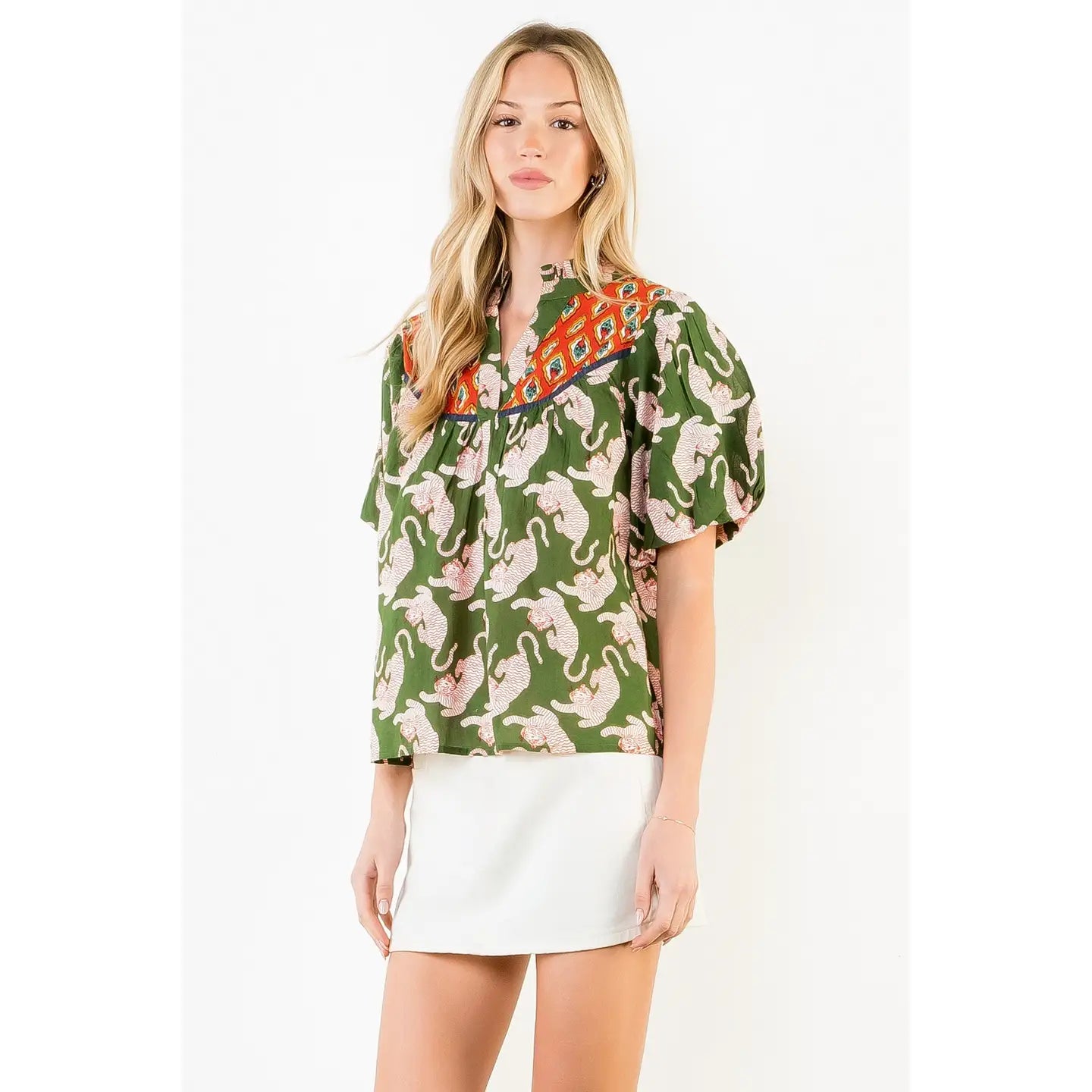 THML Puff Sleeve Tiger Print Top