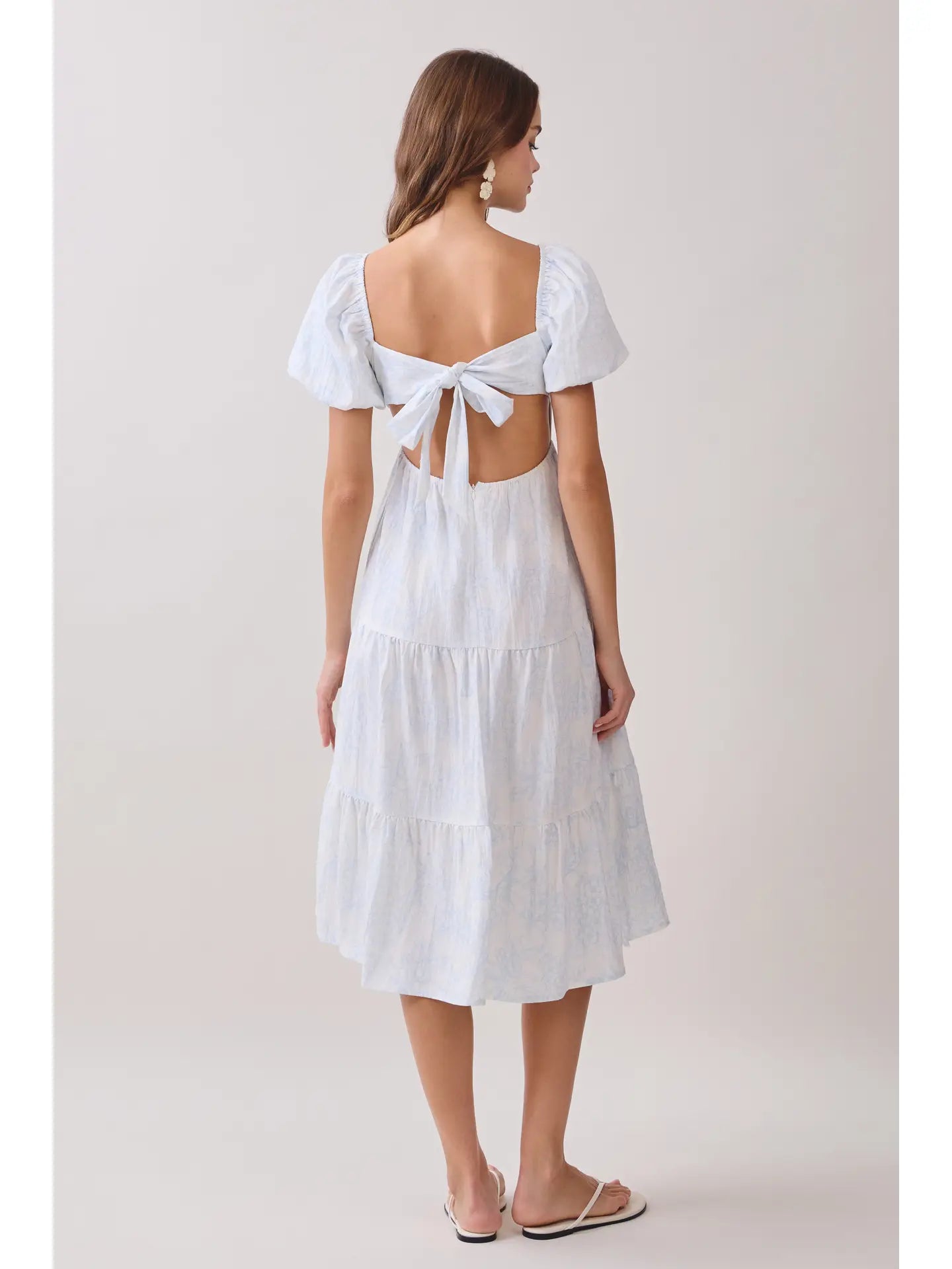 Floral Print Open Back Self Tie Midi Dress