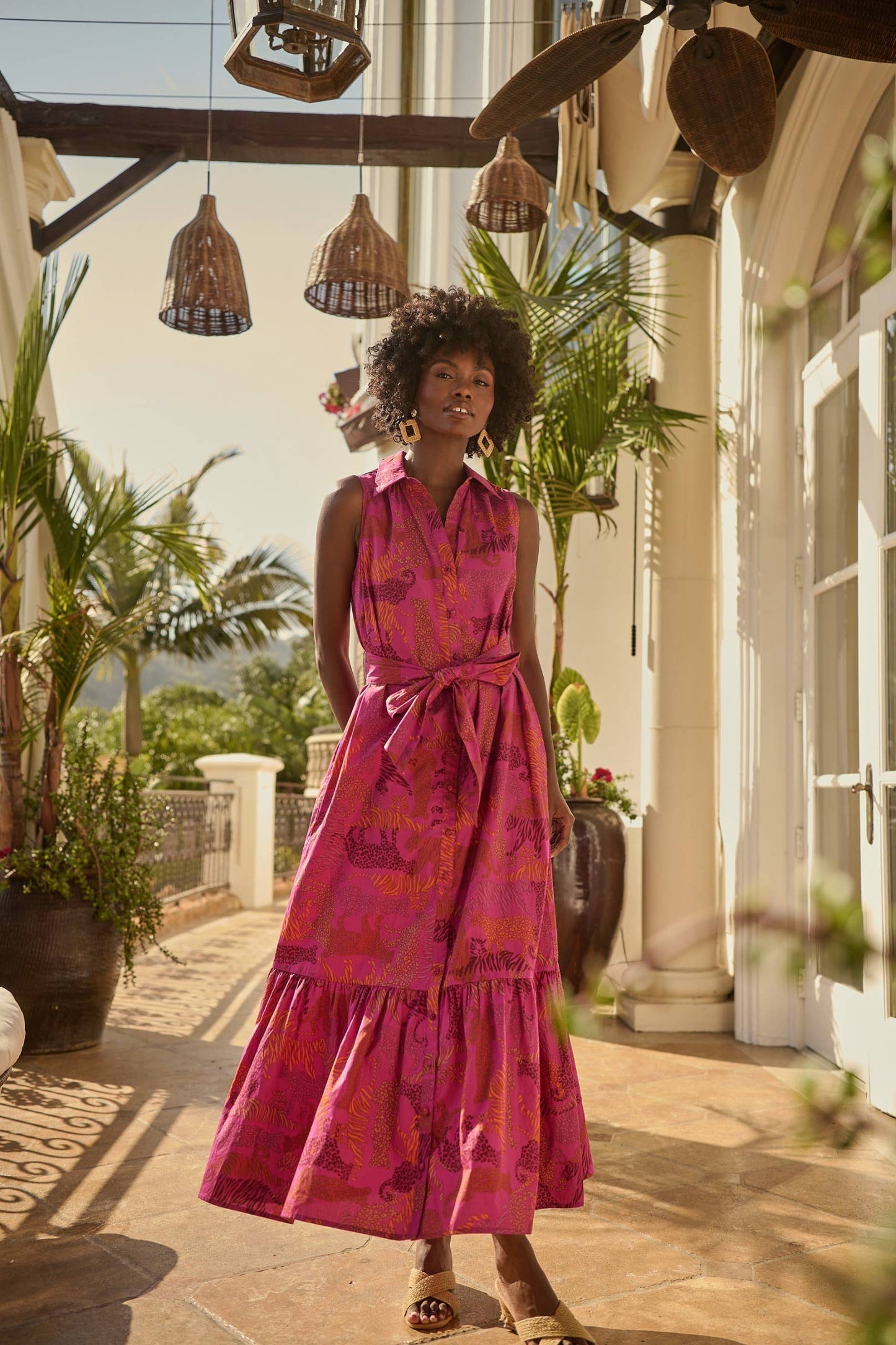 In the Jungle Cileah Collared Maxi Dress: Magenta