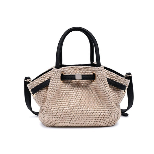Selena Straw Mini Crossbody Bag: Natural Black