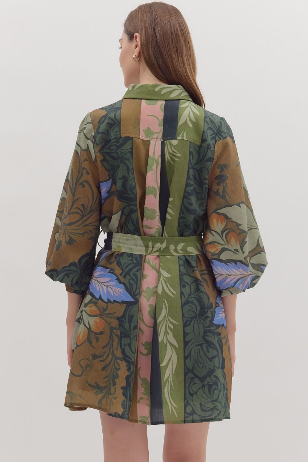 Green Botanical Long Sleeve Dress