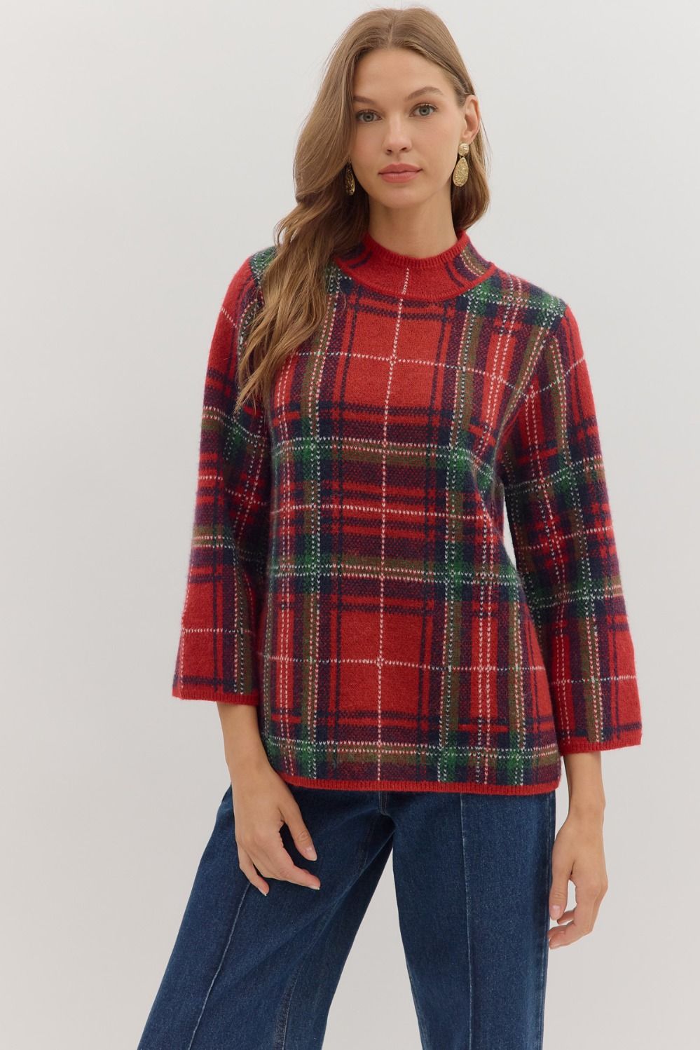 Plaid Sweater Red