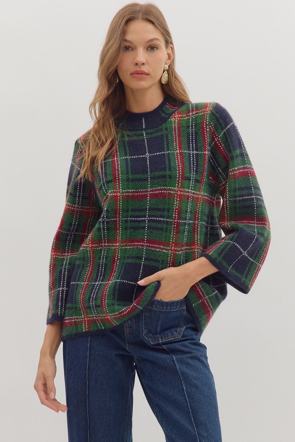 Plaid Sweater Navy