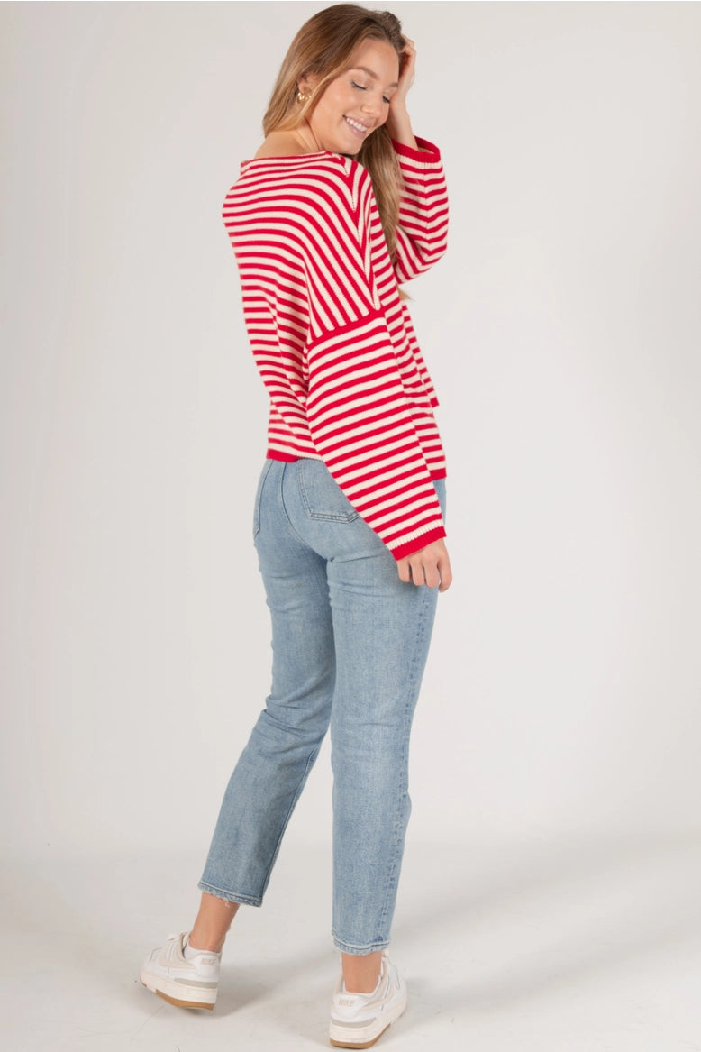 Striped T Body Sweater Red/Ivory