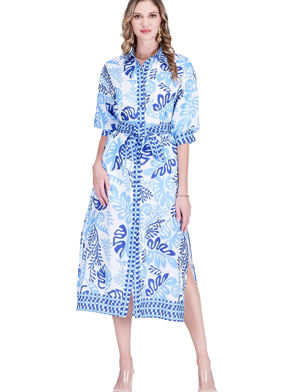 Jade Maxi Shirt Dress Lagoon Leaf