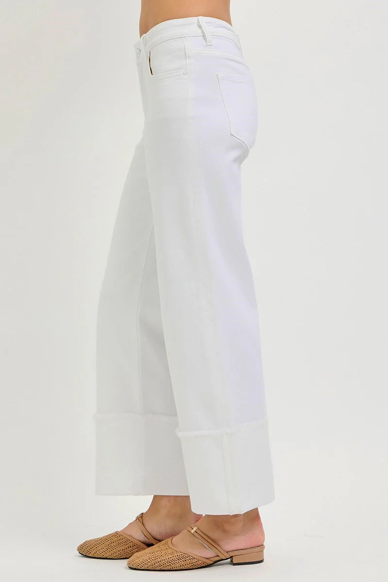 Risen Mid Rise Crop Wide Leg Wide Cuffed Pants