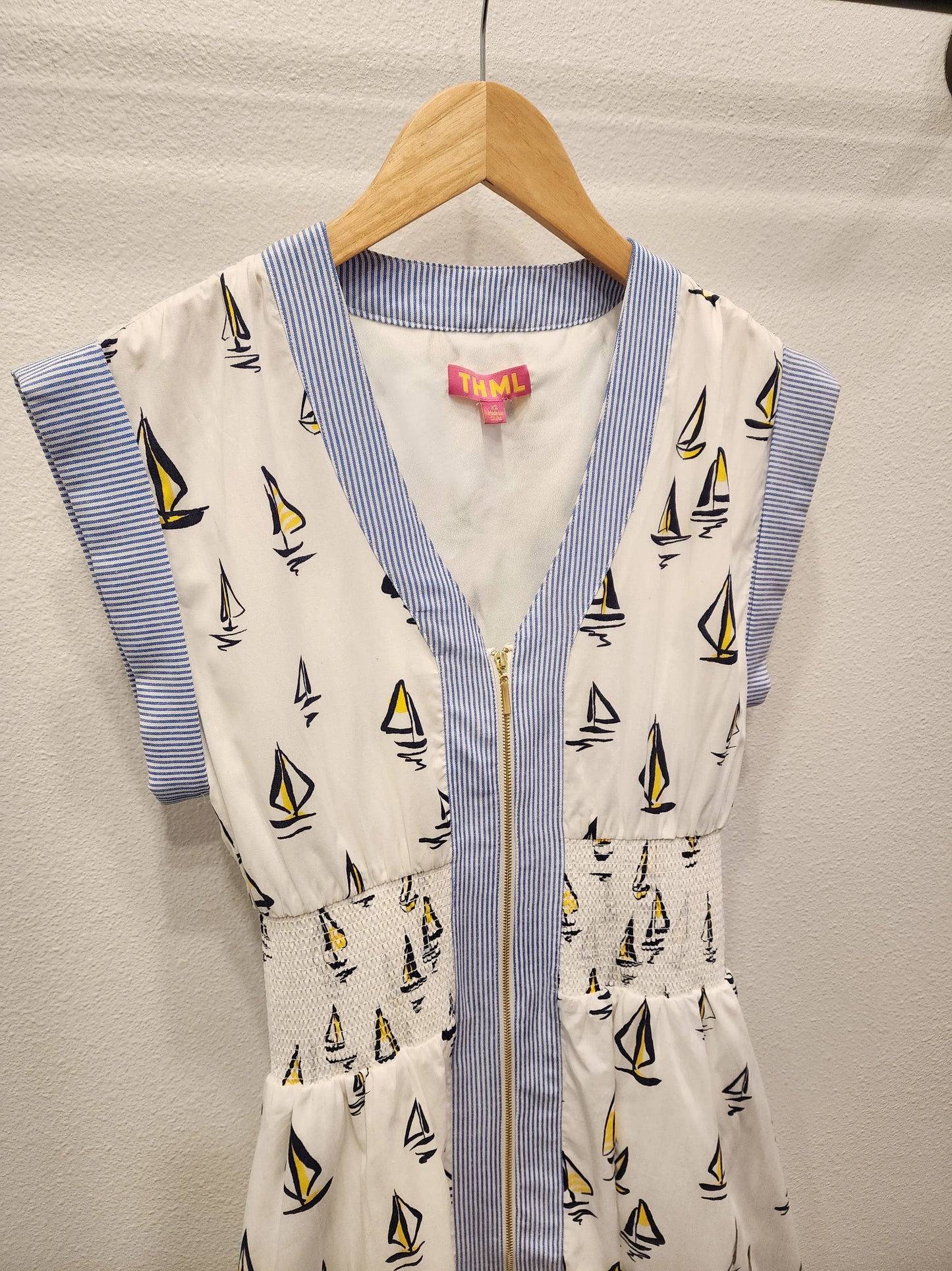 Short Sleeve Sailboat Pattern Midi Dress