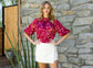 THML Puff Sleeve Print Top Burgundy