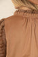 Fuzzy Lace Long Sleeve Ruffle Detailed Corduroy Top Brown
