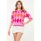 THML Short Sleeve Argyle Knit Top Pink
