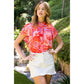 THML Flutter Sleeve Abstract High Neck Blouse