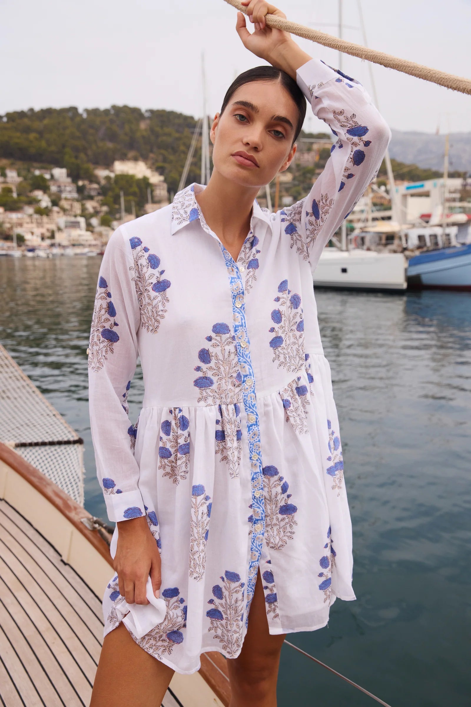 Oliphant Long Sleeve Shirt Dress Mini Laguna Blue Extra small Oliphant Long Sleeve Shirt Dress Mini Laguna Blue Extra small