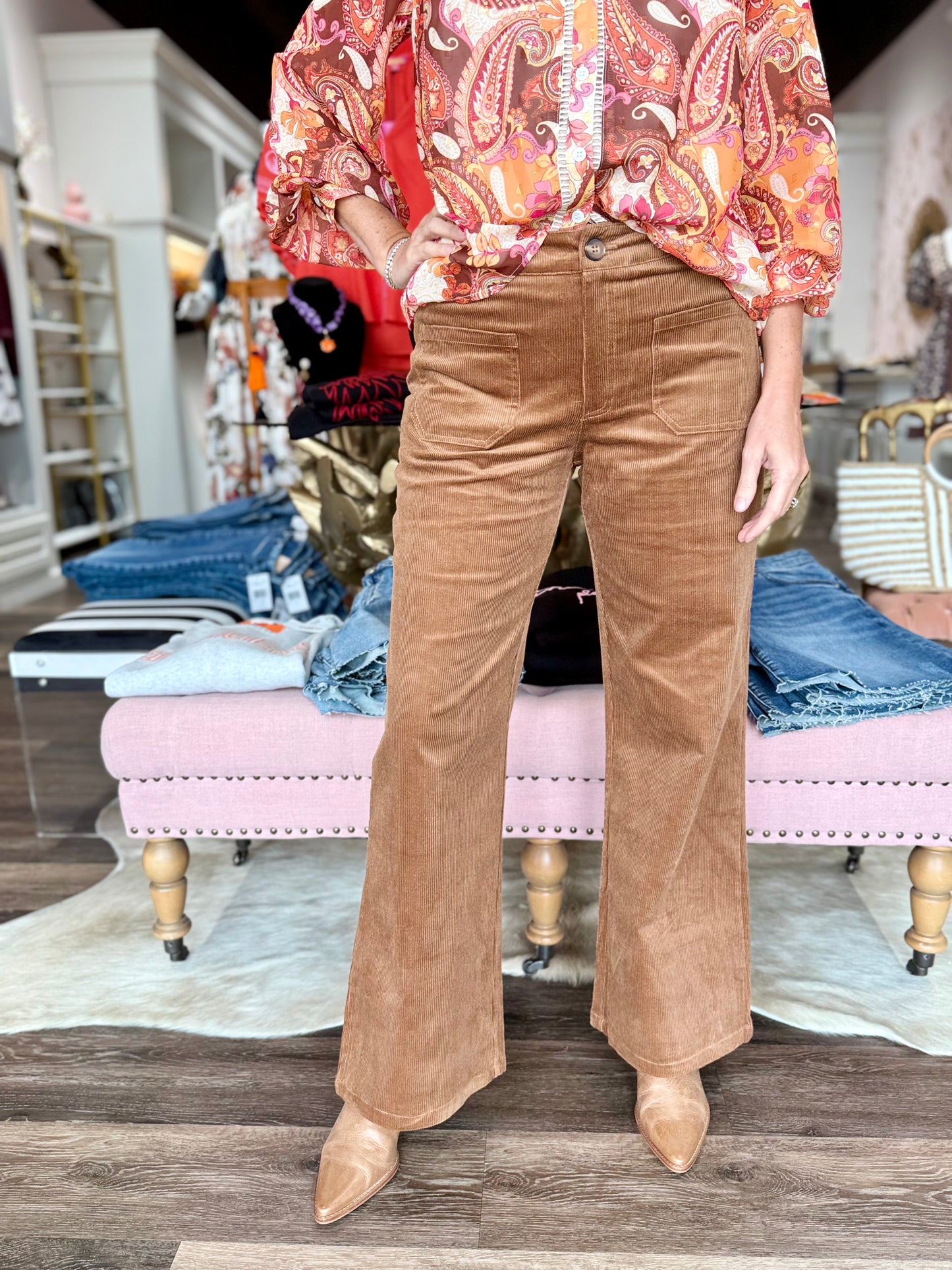 Cord Straight Leg Pants - Camel