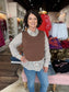 Knitted Vest Twofer Blouse Brown/Stripe