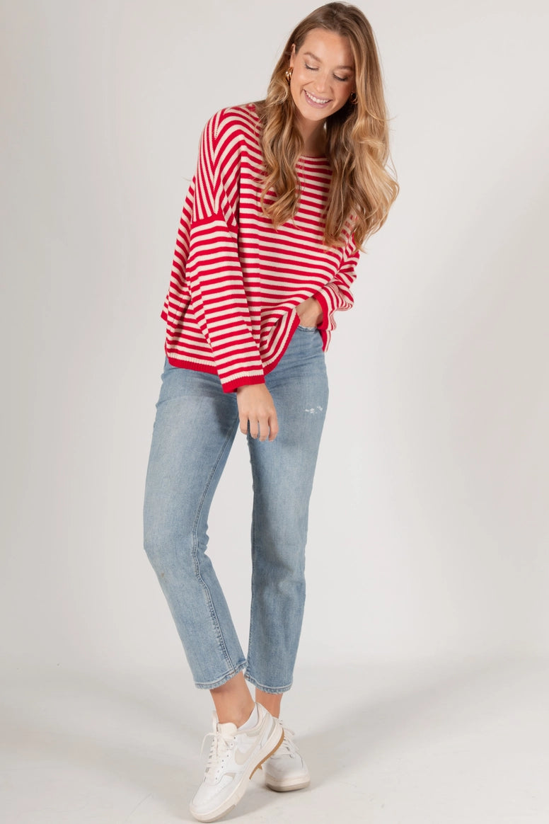 Striped T Body Sweater Red/Ivory