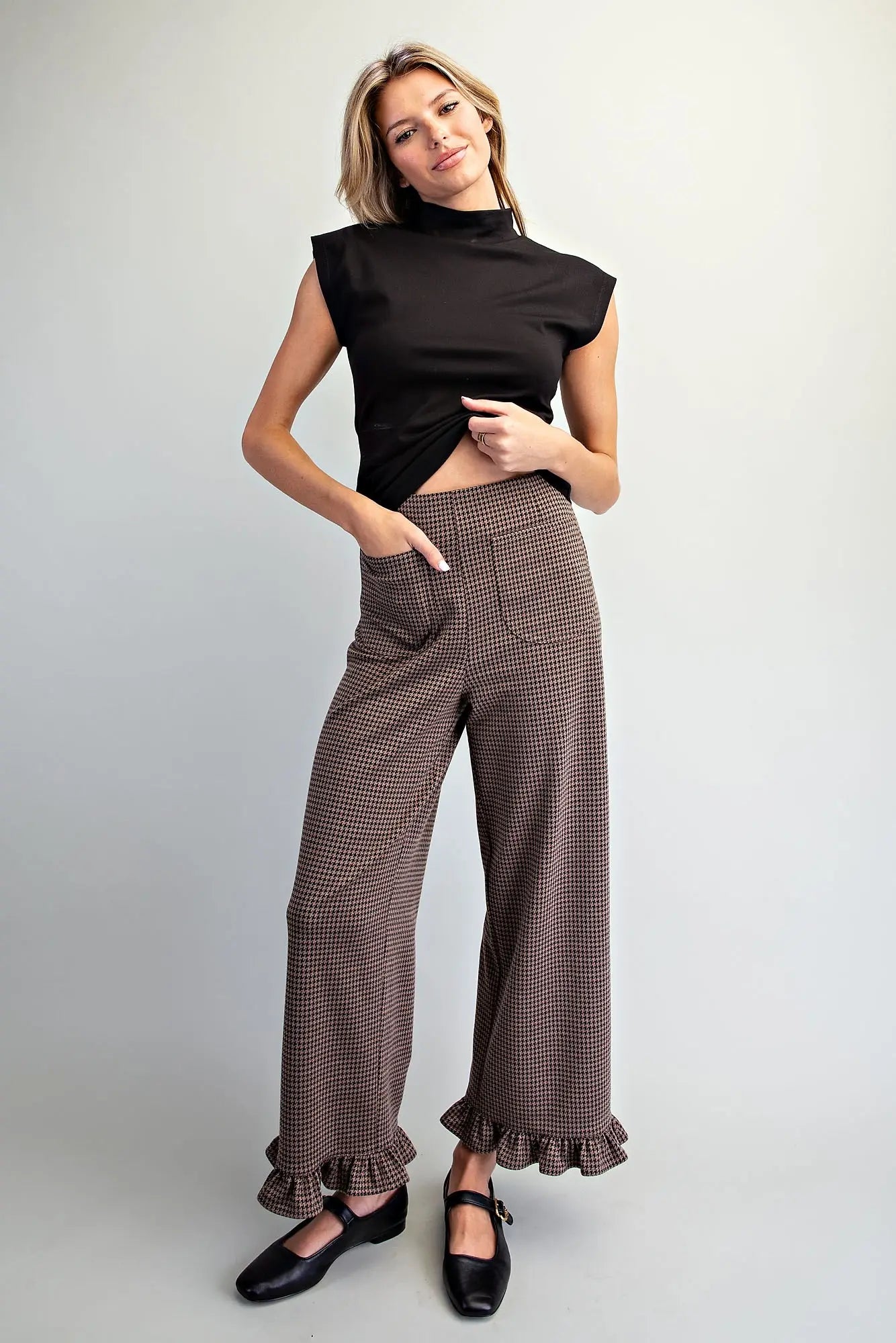Ruffle Hem Pants Mocha Brown