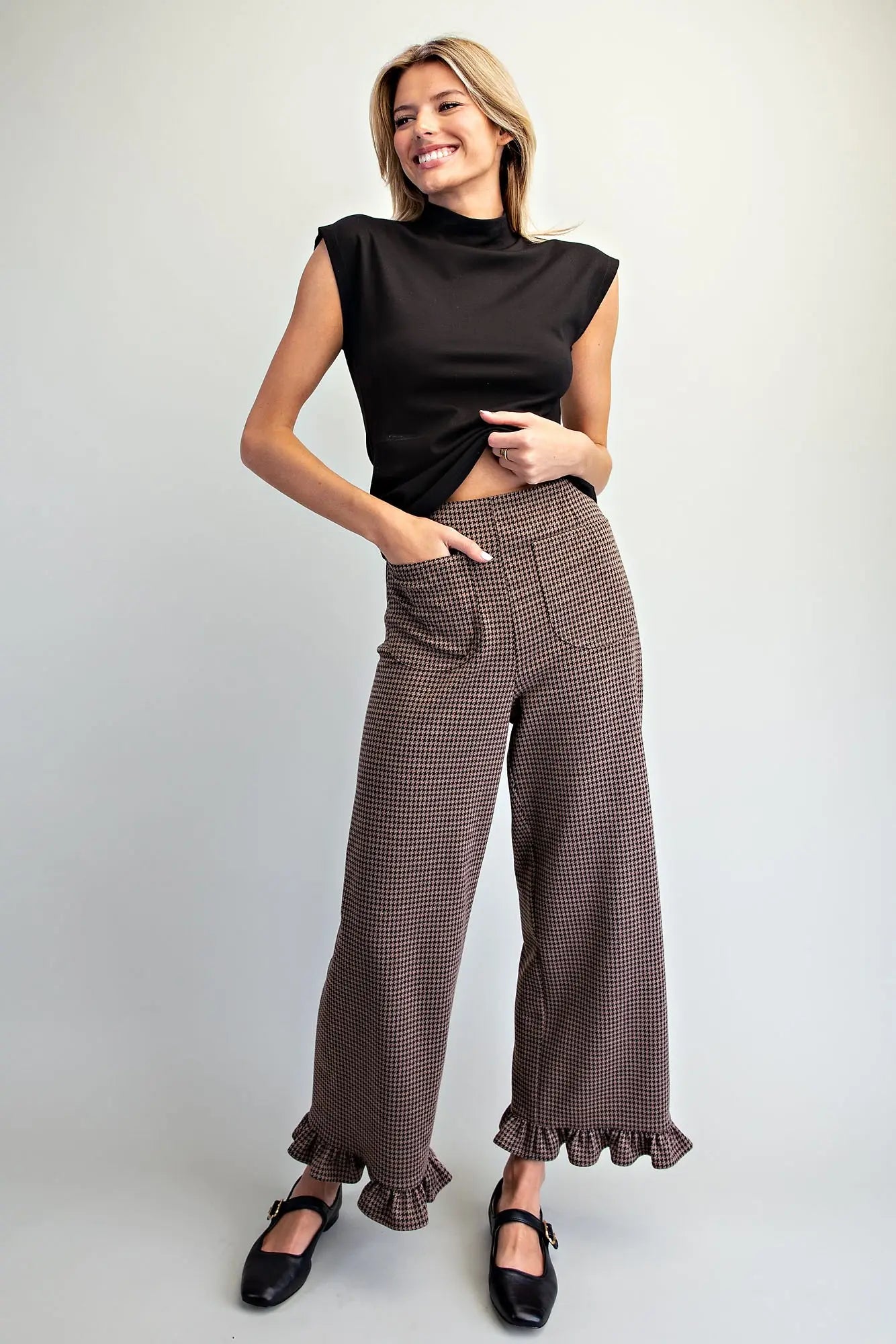 Ruffle Hem Pants Mocha Brown