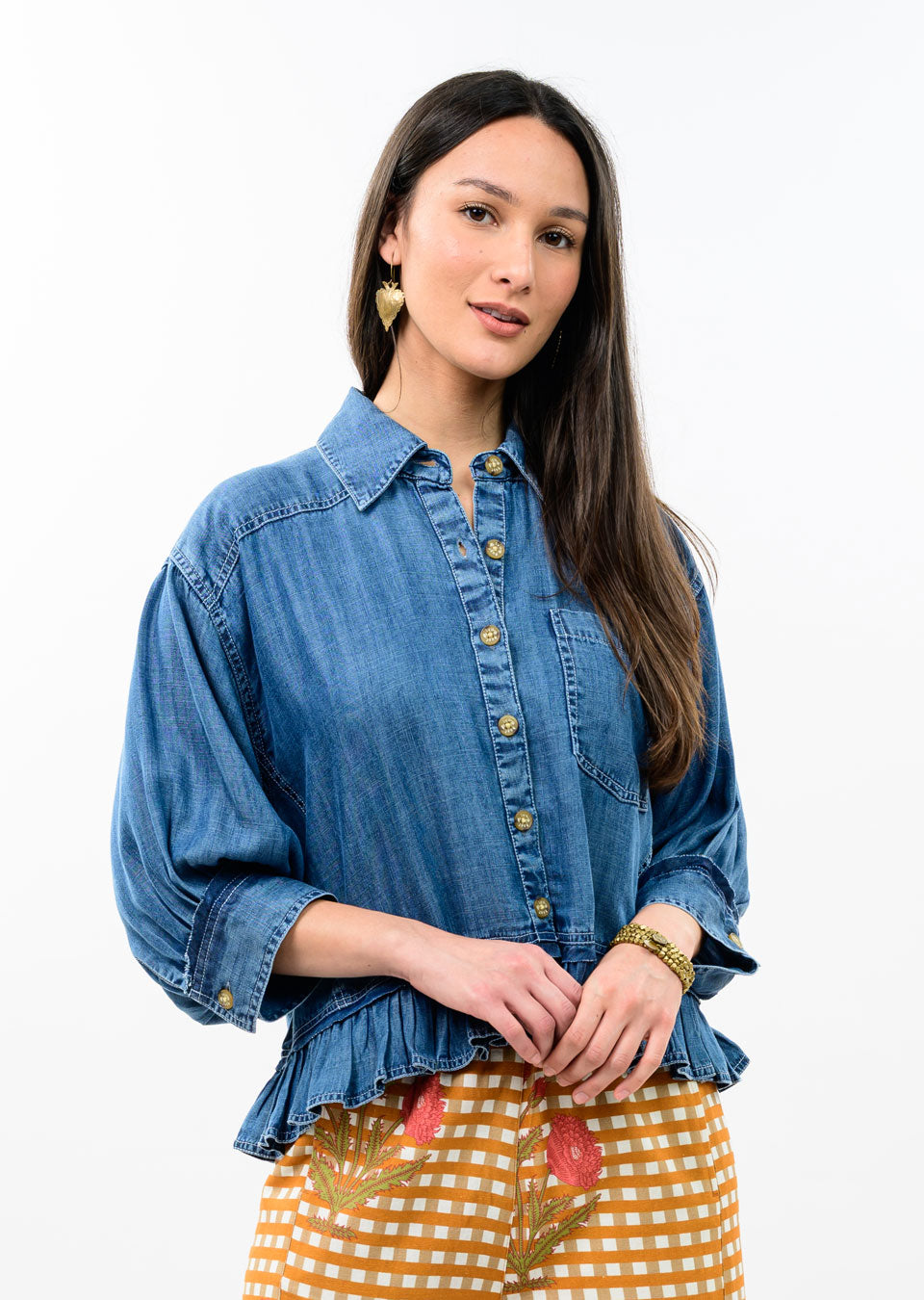 Ivy Jane Denim Jacket With Ruffle Peplum