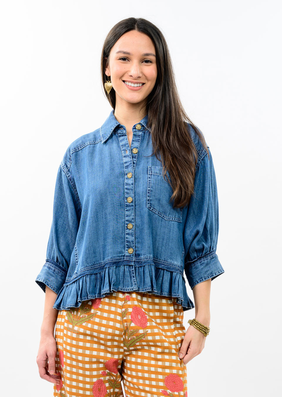 Ivy Jane Denim Jacket With Ruffle Peplum