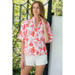 THML Puff Sleeve Print V-Neck Top Pink