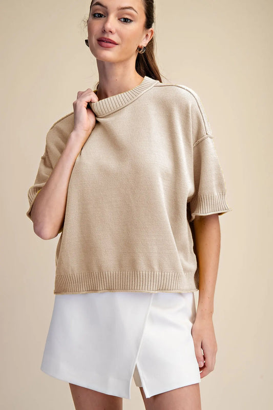 The Everly Short Sleeve Sweater Beige