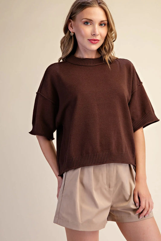 The Everly Short Sleeve Sweater Brown