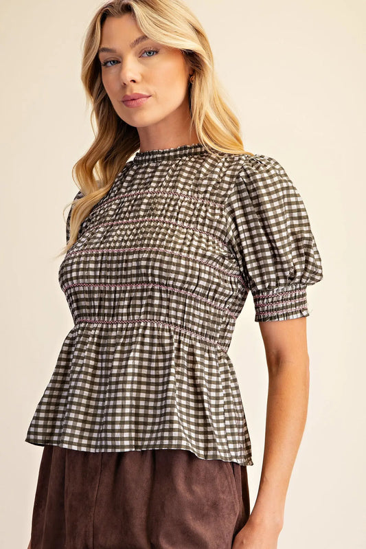 The Gingham Top Olive